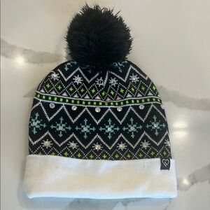 Justice Live Love Dream‎ Rhinestone Knit Pom Pom Beanie Hat Gray Teen Adult